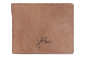 Leather engraving on a left-handed wallet