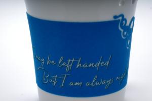 Mug engraved with a well-known left-handed saying